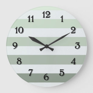 Chic Sage Green und White Stripes Große Wanduhr