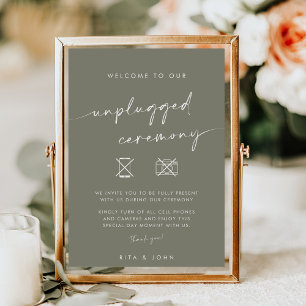 Chic Sage Green Unplugged Zeremonie Hochzeitszeich Poster