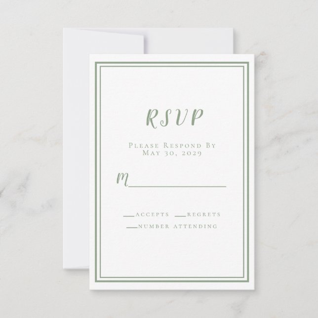 Chic Sage Green Wedding Simple Modern Minimalistis RSVP Karte (Vorderseite)