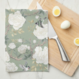 Chic Sage Green White Chinoiserie Florenz Geschirrtuch