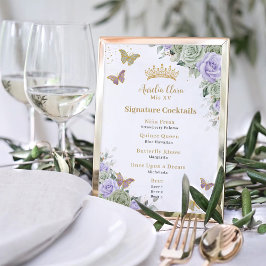 Chic Sage Lila Blumenkarte Quinceanera Bar Drink M Fotodruck