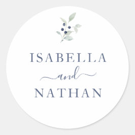 Chic Sage Navy Wasserfarbe Botanisches Hochzeitsse Runder Aufkleber