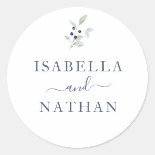 Chic Sage Navy Wasserfarbe Botanisches Hochzeitsse Runder Aufkleber