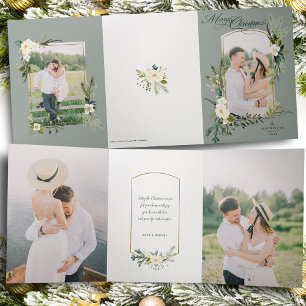 Chic Sage Weihnachten Botanisches Foto mit Gold Dreifach Gefaltete Karte