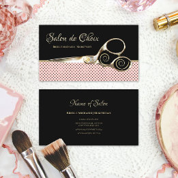 Chic Salon Pink und Black Polka Dots Gold Scheren Visitenkarte