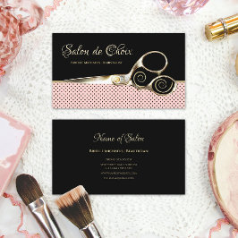 Chic Salon Pink und Black Polka Dots Gold Scheren Visitenkarte