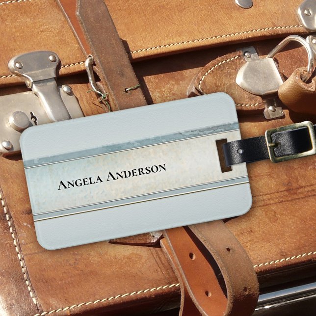 Chic Sand and Beach Stilisierte Gepäckmarke Gepäckanhänger (Luggage tag showing an abstract elegant design in sand and dusty blue colors, inspired by the beach)