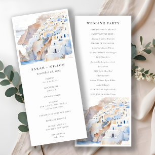 Chic Santorini Greece Watercolor Wedding Program Einladung