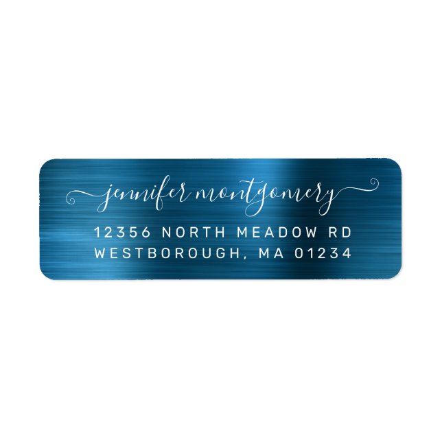 Chic Sapphire Brushed Metal Return Address Label (Vorne)