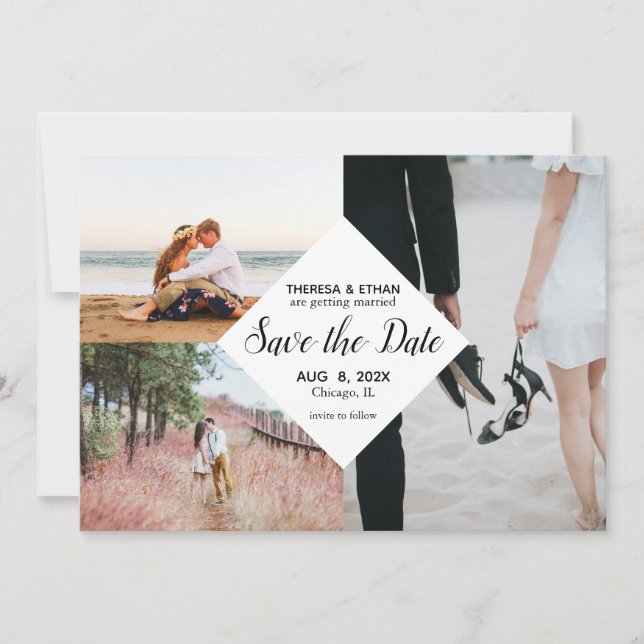 Chic Save the Date Foto Collage Wedding Einladung (Vorderseite)