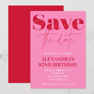 Chic Save the date Rot Pink 82. Geburtstag Einladung