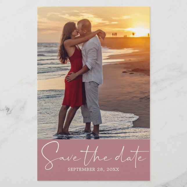 Chic Save the Date Script Dusty Rose Foto Flyer (Vorne)