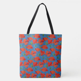 Chic Scarlet Field Poppies Blumenmuster auf blau