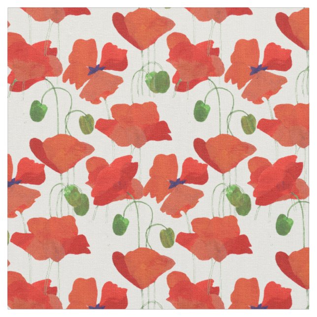 Chic Scarlet Field Poppies Blumenmuster Stoff (Nahaufnahme)