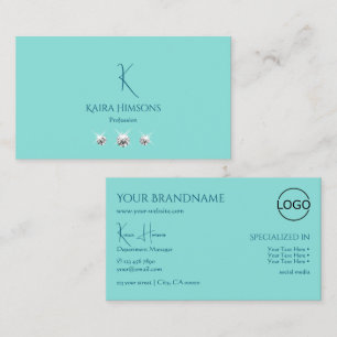 Chic Schlicht Aquamarin mit Monogram Logo und Glam Visitenkarte