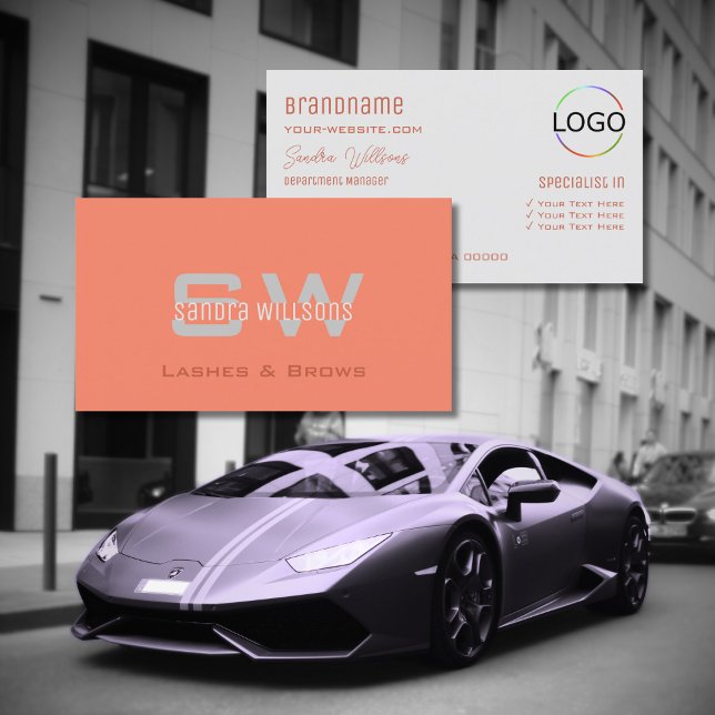 Chic Schlicht Coral Light Grau mit Monogram und Lo Visitenkarte (Von Creator hochgeladen)