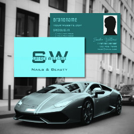 Chic Schlicht Light Dunkel Aquamarin mit Monogramm Visitenkarte