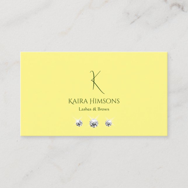 Chic Schlicht Light Yellow mit Monogram und Juwele Visitenkarte