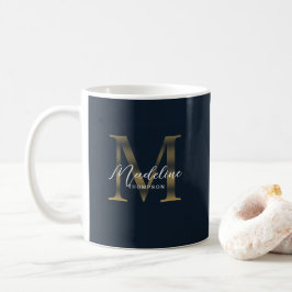 Chic Schrift Metallisches Navy Blau Gold Monogramm Kaffeetasse