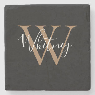 Chic Schrift Name Monogramm Schwarz Gold  Steinuntersetzer