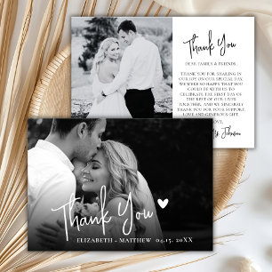 Chic Schrift Schwarzweiß 2 Foto Hochzeit Dankeskarte