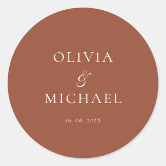 Chic Schrift Terrakotta Minimalistische Hochzeit Runder Aufkleber