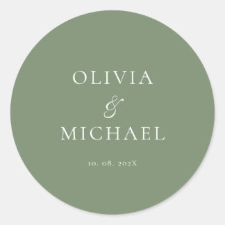 Chic Schriftart Sage Grün Minimalistische Hochzeit Runder Aufkleber