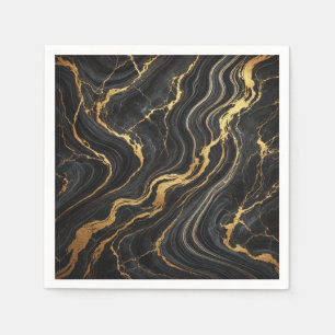 Chic Schwarz & Gold Metallic Marmor Look Glamour Serviette