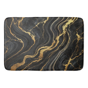 Chic Schwarz & Gold Metallisch Marmor-Look Glamour Badematte