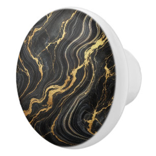 Chic Schwarz & Gold Metallisch Marmor Look Glamour Keramikknauf