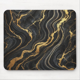 Chic Schwarz & Gold Metallisch Marmor-Look Glamour Mousepad