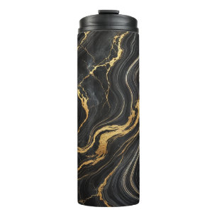 Chic Schwarz & Gold Metallisch Marmor-Optik Glamou Thermosbecher