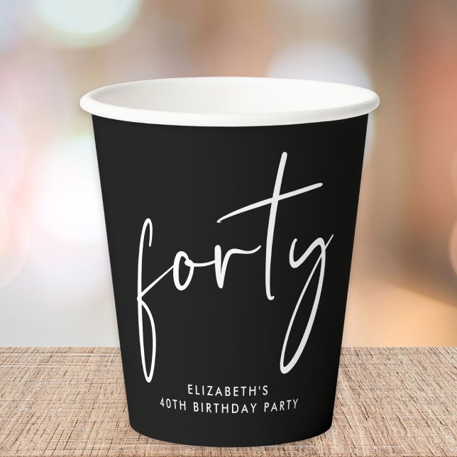 Chic Schwarz-weiß 40. Geburtstag Party Pappbecher (Von Creator hochgeladen)