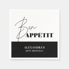 Chic Schwarz-weiß Bon Appétit Script Geburtstag Serviette
