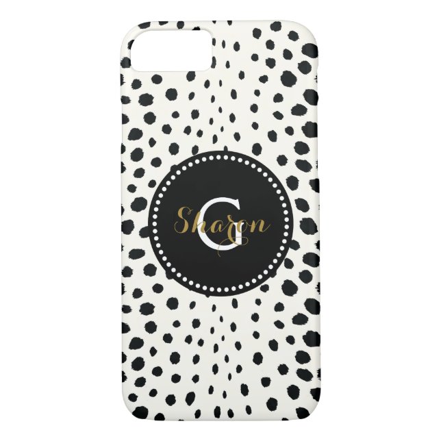 Chic Schwarz-weiß Cheetah Printmuster Monogramm Case-Mate iPhone Hülle (Rückseite)