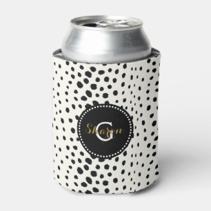 Chic Schwarz-weiß Cheetah Printmuster Monogramm Dosenkühler