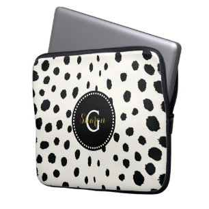 Chic Schwarz-weiß Cheetah Printmuster Monogramm Laptopschutzhülle