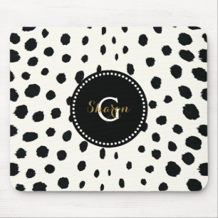 Chic Schwarz-weiß Cheetah Printmuster Monogramm Mousepad