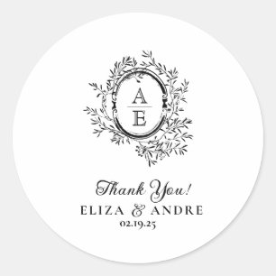 Chic Schwarz-weiß Custom Monogram Wedding Sticker