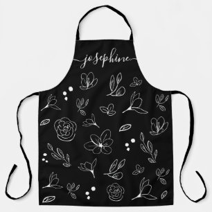 Chic Schwarz-weiß Floral Minimal personalisiert Schürze