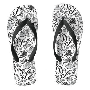 Chic Schwarz-weiß Floral Muster Flip Flops