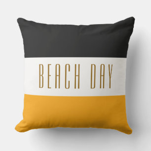 Chic Schwarz-weiß Gelbe Streifen STRANDTAG Text Kissen