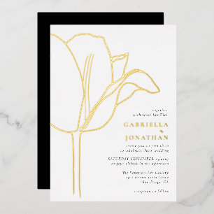 Chic Schwarz-weiß Gold Tulip Wedding Folieneinladung