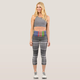 Chic Schwarz-weiß Gray Blue Pink Green Tartan Kari Capri Leggings