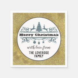 Chic Schwarz-weiß Gray Frohe Weihnachten Gold Glit Serviette