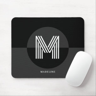 Chic Schwarz-weiß Gray Geometric Modern Monogram Mousepad