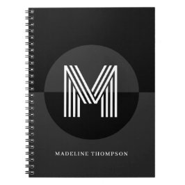 Chic Schwarz-weiß Gray Geometric Modern Monogram Notizblock