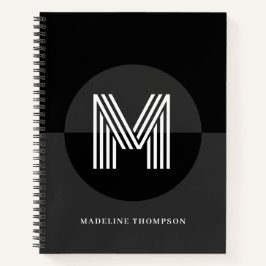Chic Schwarz-weiß Gray Geometric Modern Monogram Notizbuch