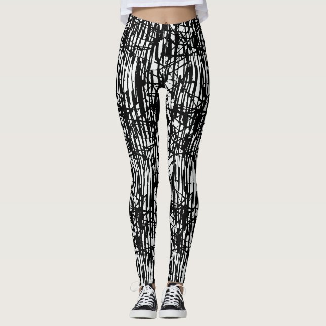 Chic Schwarz-weiß Grunge Muster Leggings (Vorderseite)