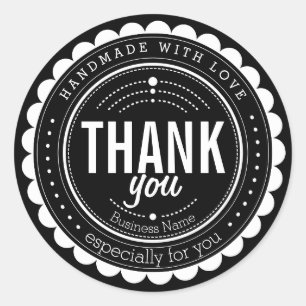 Chic Schwarz-weiß Handmade Dankeschön Aufkleber